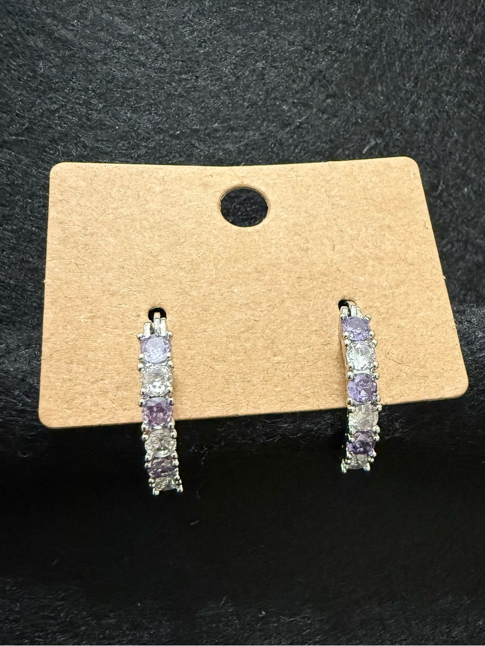 Hoop Earrings Lavender and Clear 
Round Cubic Zirconia Silver-tone New